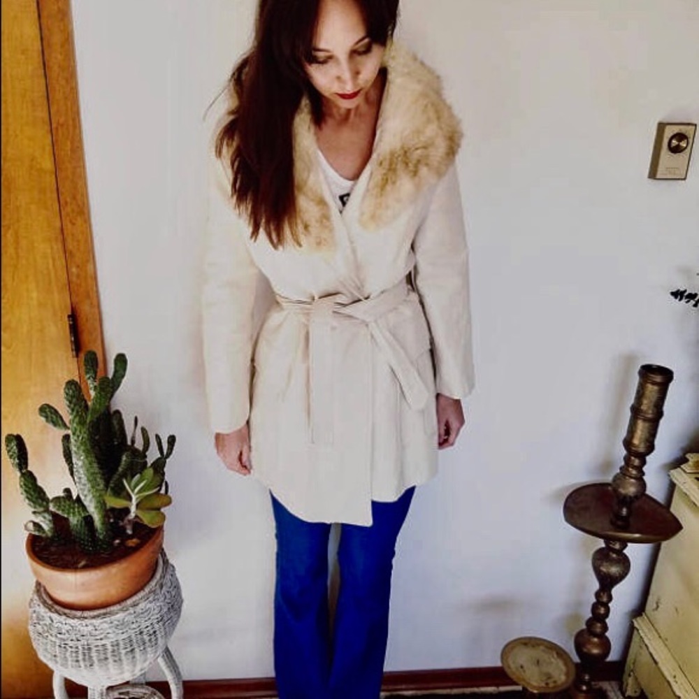 1960s/70s Leather Penny Lane Coat w Fur Collar